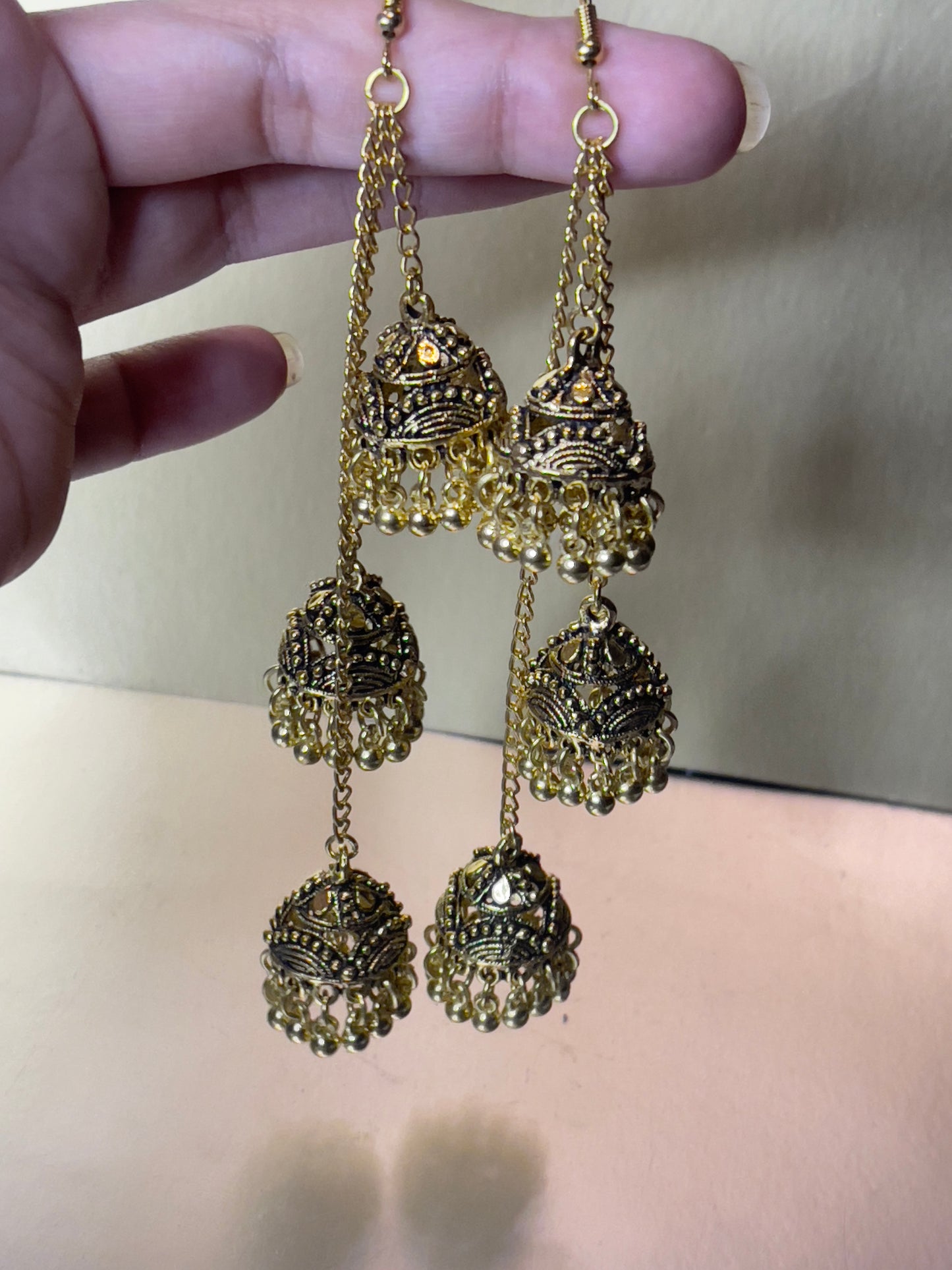 Golden Three Layered Jhumki